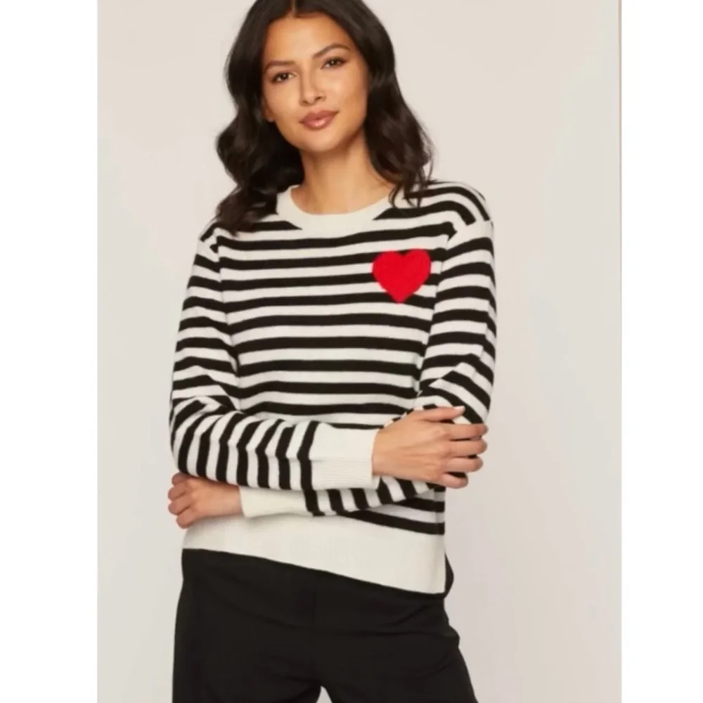 The Cashmere Project Striped Heart Sweater